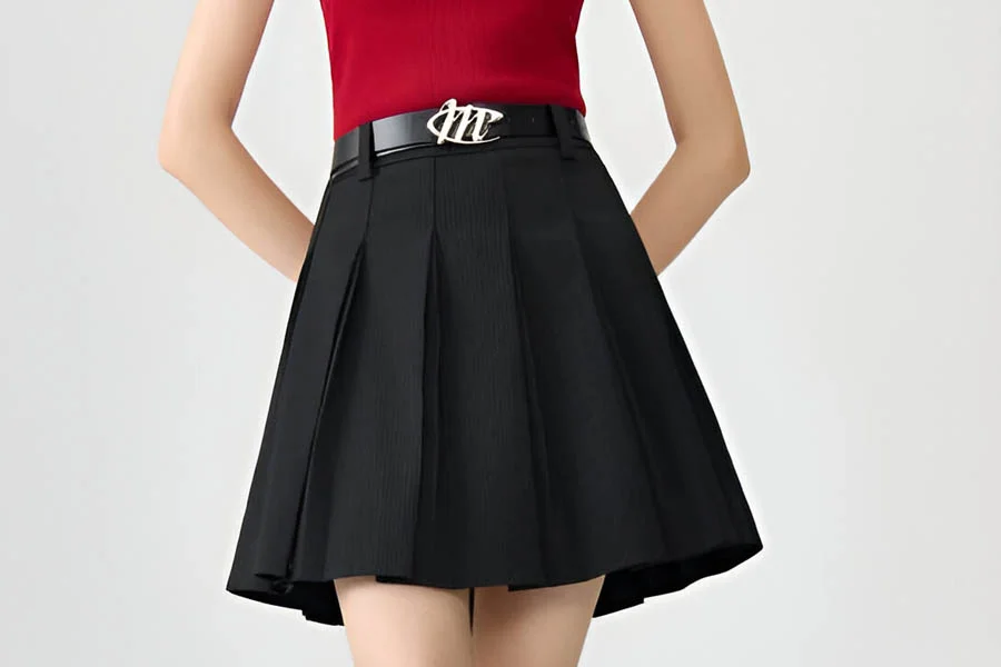 Black High Waist Pleated Skirt